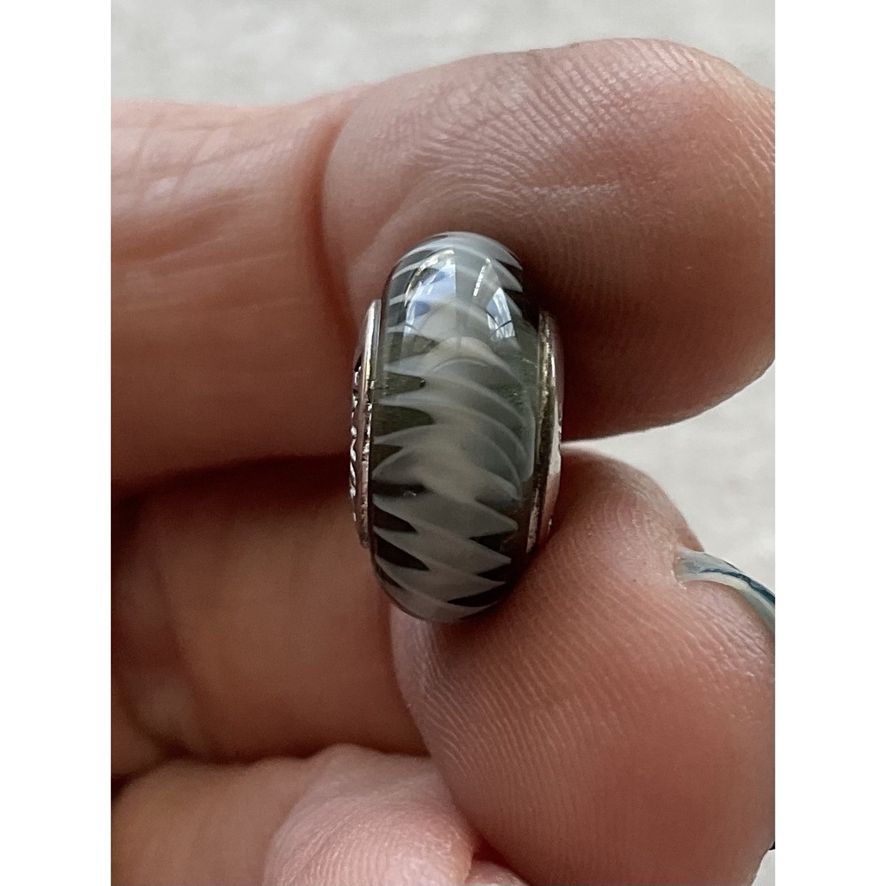 retired Pandora black & white zig zag Murano glass charm ALE 925 Sterling Silver